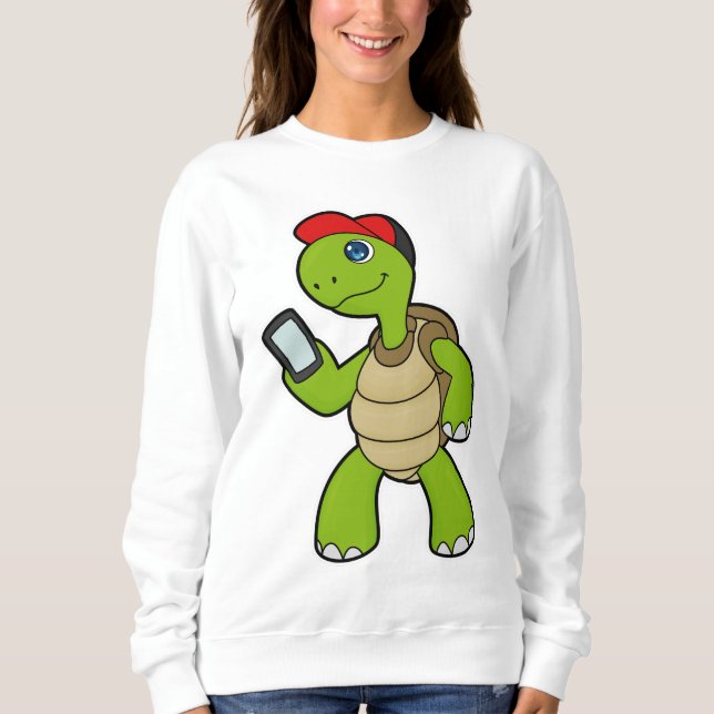 Turtle med Mobil och hög T Shirt (Framsida)