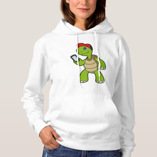 Turtle med Mobil och hög T Shirt (Framsida)