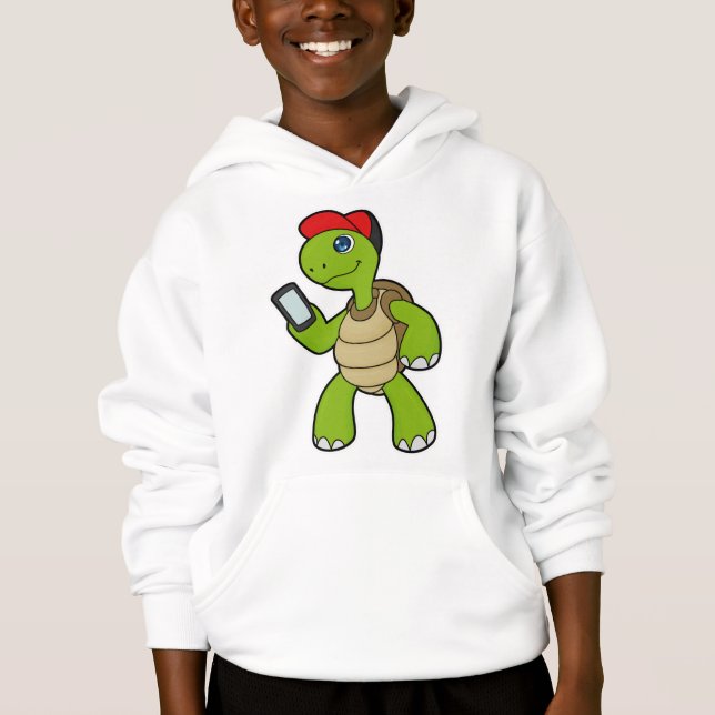 Turtle med Mobil och hög T Shirt (Framsida)