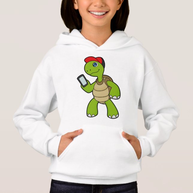 Turtle med Mobil och hög T Shirt (Framsida)
