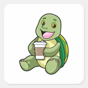 Turtle med Snäcka och kaffe att gå Fyrkantigt Klistermärke