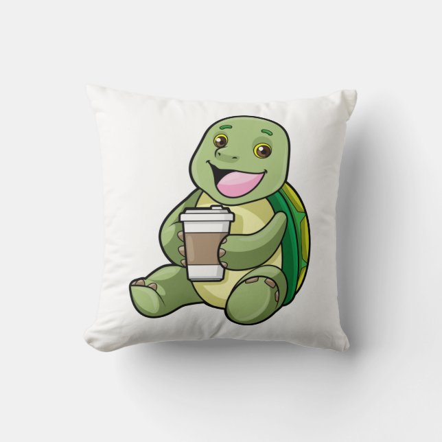 Turtle med Snäcka och kaffe att gå Kudde (Framsida)