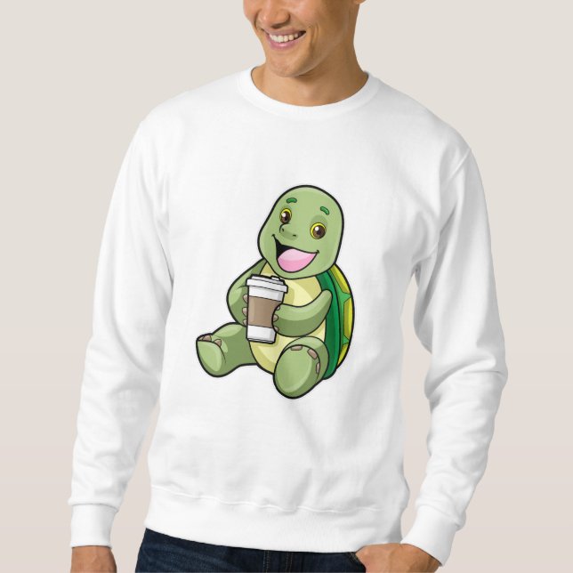Turtle med Snäcka och kaffe att gå Lång Ärmad Tröja (Framsida)