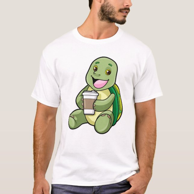 Turtle med Snäcka och kaffe att gå T Shirt (Framsida)