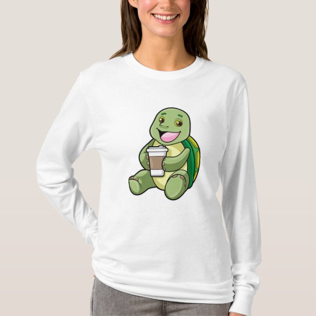Turtle med Snäcka och kaffe att gå T Shirt (Framsida)