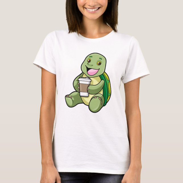 Turtle med Snäcka och kaffe att gå T Shirt (Framsida)