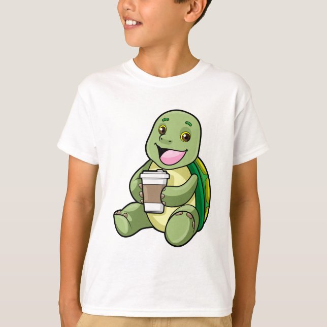 Turtle med Snäcka och kaffe att gå T Shirt (Framsida)