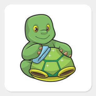 Turtle med Snäcka och Städning Fyrkantigt Klistermärke