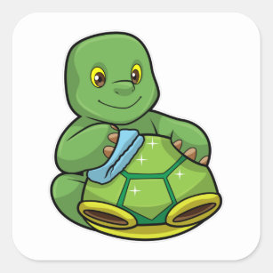 Turtle med Snäcka och Städning Fyrkantigt Klistermärke