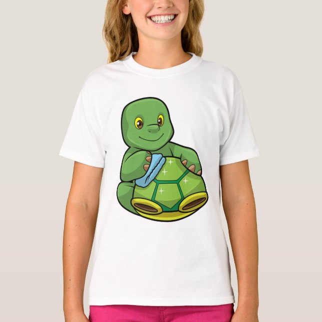 Turtle med Snäcka och Städning T Shirt (Framsida)