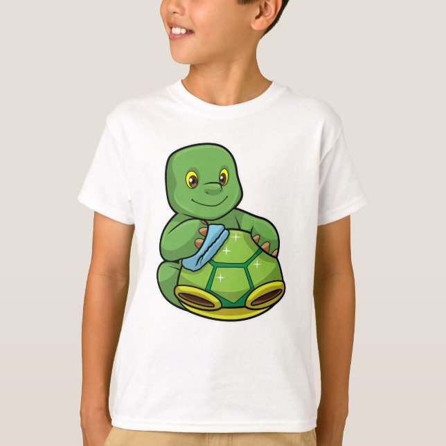 Turtle med Snäcka och Städning T Shirt (Framsida)