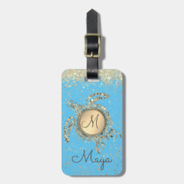 Turtle Monogram Stars on Blue Luggage Tag Bagagebricka