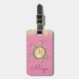 Turtle Monogram Stars on Rosa Luggage Tag Bagagebricka
