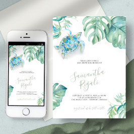 Turtle Monstera Lämnar Baby Shower Inbjudningar
