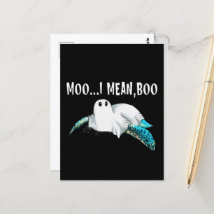 Turtle Moo I Elak Boo Funny Womens Halloween Gift Vykort