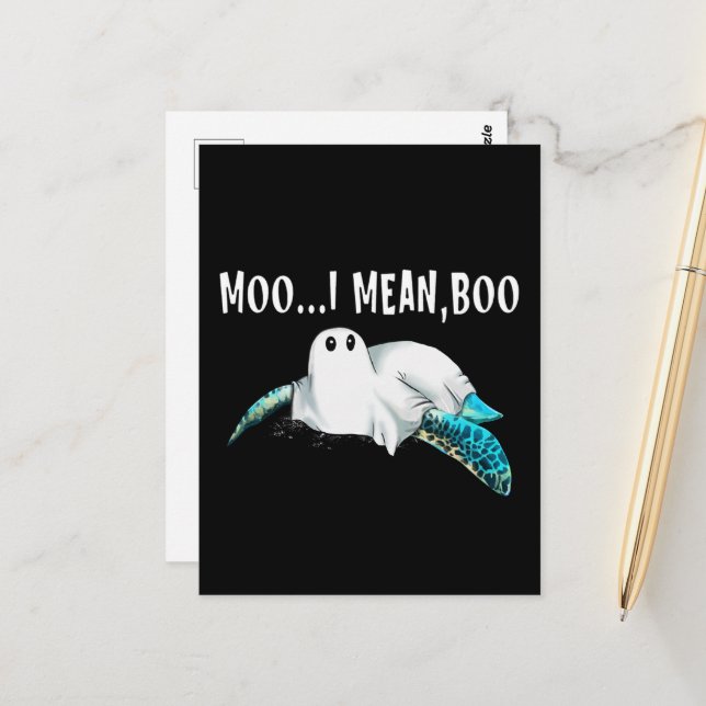 Turtle Moo I Elak Boo Funny Womens Halloween Gift Vykort (Fram/Back In Situ)