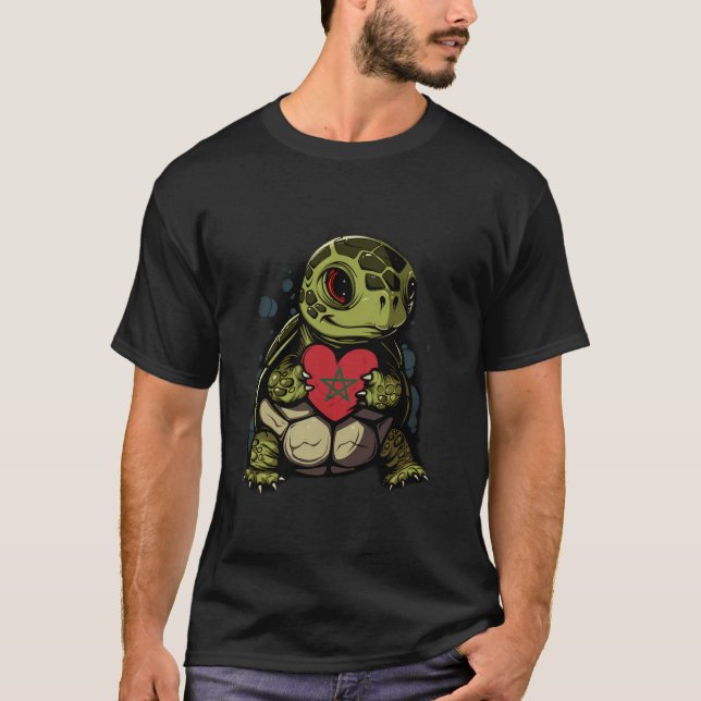 Turtle Moroccan-Pridet Marocko Flagga marockanska  T Shirt (Framsida)