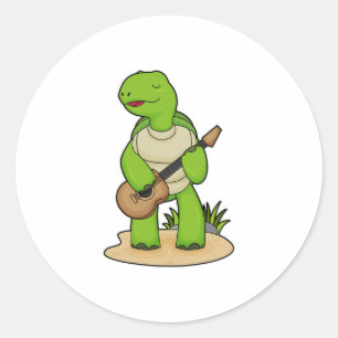 Turtle Musician Guitar Music Runt Klistermärke