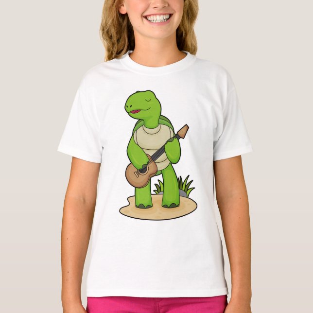 Turtle Musician Guitar Music T Shirt (Framsida)
