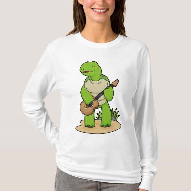 Turtle Musician Guitar Music T Shirt (Framsida)