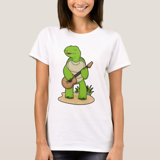 Turtle Musician Guitar Music T Shirt (Framsida)
