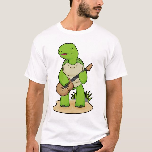 Turtle Musician Guitar Music T Shirt (Framsida)