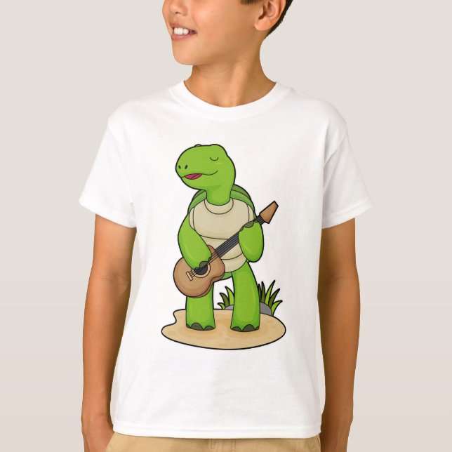Turtle Musician Guitar Music T Shirt (Framsida)