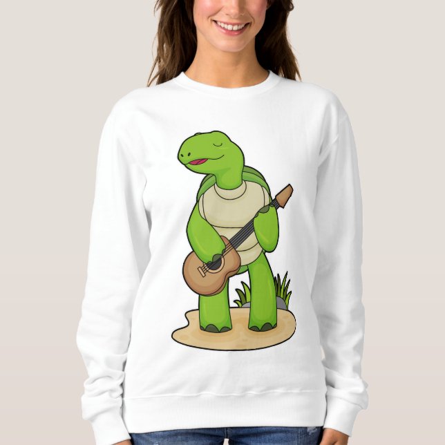 Turtle Musician Guitar Music T Shirt (Framsida)