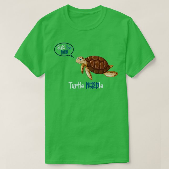 Turtle Nerdle på Ocean Blue T Shirt (Design framsida)