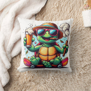 Turtle njuter av drycker och cigarrer! kudde