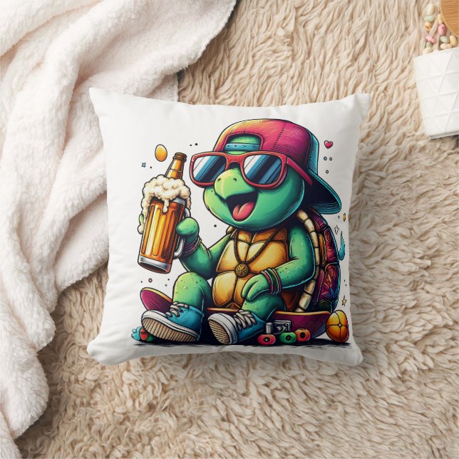 Turtle njuter av en drink på sommaren party kudde (Filt)