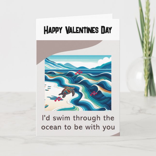 Turtle Ocean God Alla Hjärtans Dag  Helgkort (Framsida)