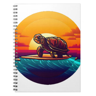 Turtle on Surfboard Sunset Anteckningsbok