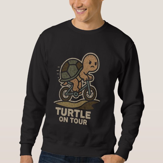 Turtle on Tour Funny Biking Turtle Cycling Lång Ärmad Tröja (Framsida)