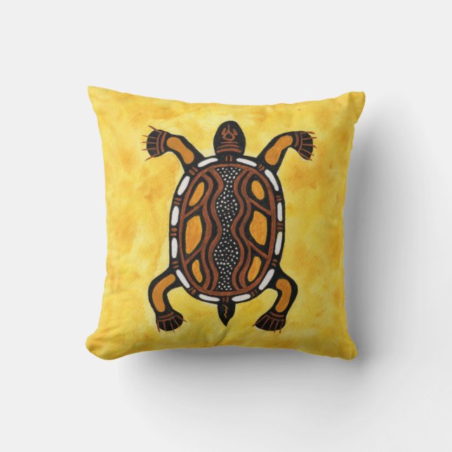 Turtle - Ooriginalfärgad konstmålning Kudde (Framsida)
