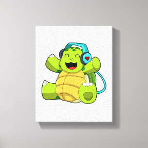 Turtle på Music med hörlurar Canvastryck