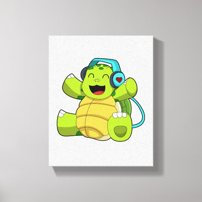 Turtle på Music med hörlurar Canvastryck (Framsida)