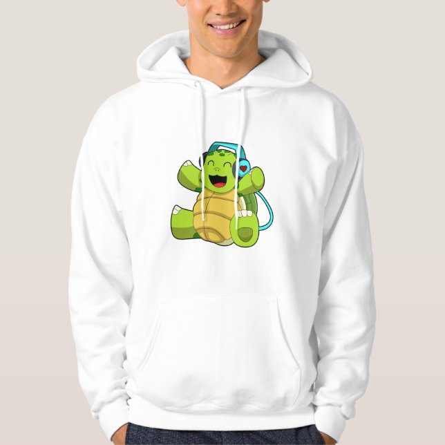 Turtle på Music med hörlurar Hoodie (Framsida)