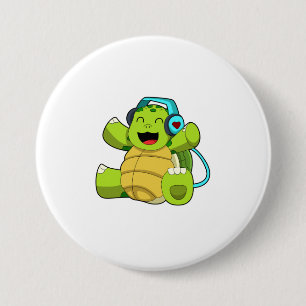 Turtle på Music med hörlurar Knapp