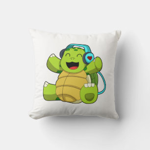 Turtle på Music med hörlurar Kudde
