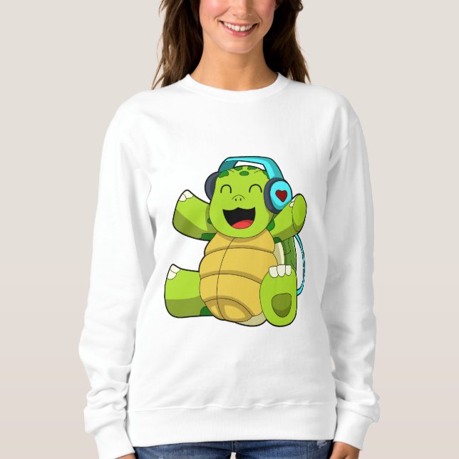 Turtle på Music med hörlurar T Shirt (Framsida)