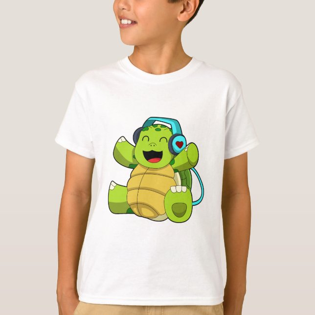 Turtle på Music med hörlurar T Shirt (Framsida)