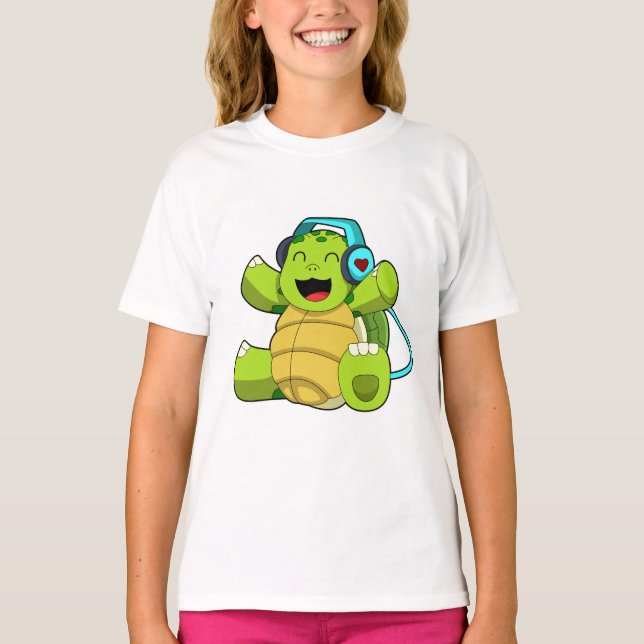 Turtle på Music med hörlurar T Shirt (Framsida)
