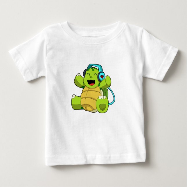 Turtle på Music med hörlurar T Shirt (Framsida)
