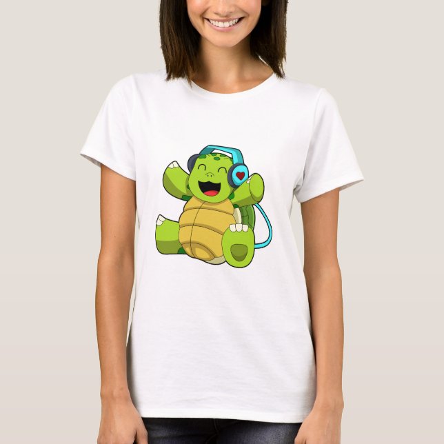 Turtle på Music med hörlurar T Shirt (Framsida)