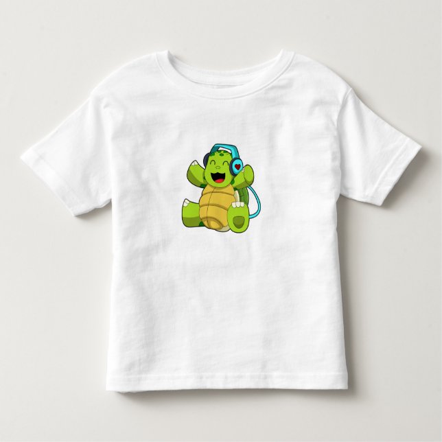 Turtle på Music med hörlurar T Shirt (Framsida)
