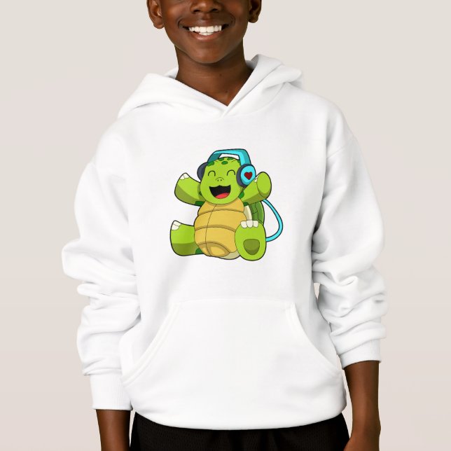 Turtle på Music med hörlurar T Shirt (Framsida)