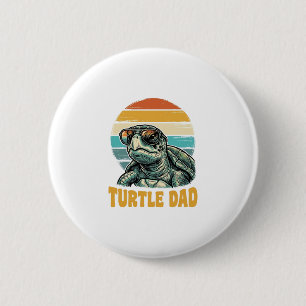 Turtle Pappa Retro Solnedgång Vintage Gravyr Vekto Knapp