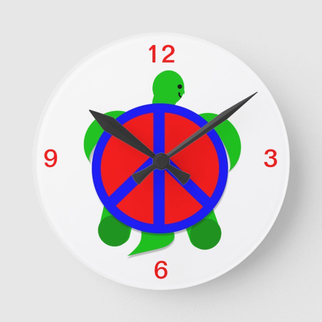 Turtle Peace Clock Rund Klocka (Framsida)