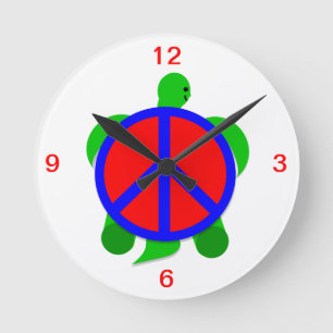 Turtle Peace Clock Rund Klocka